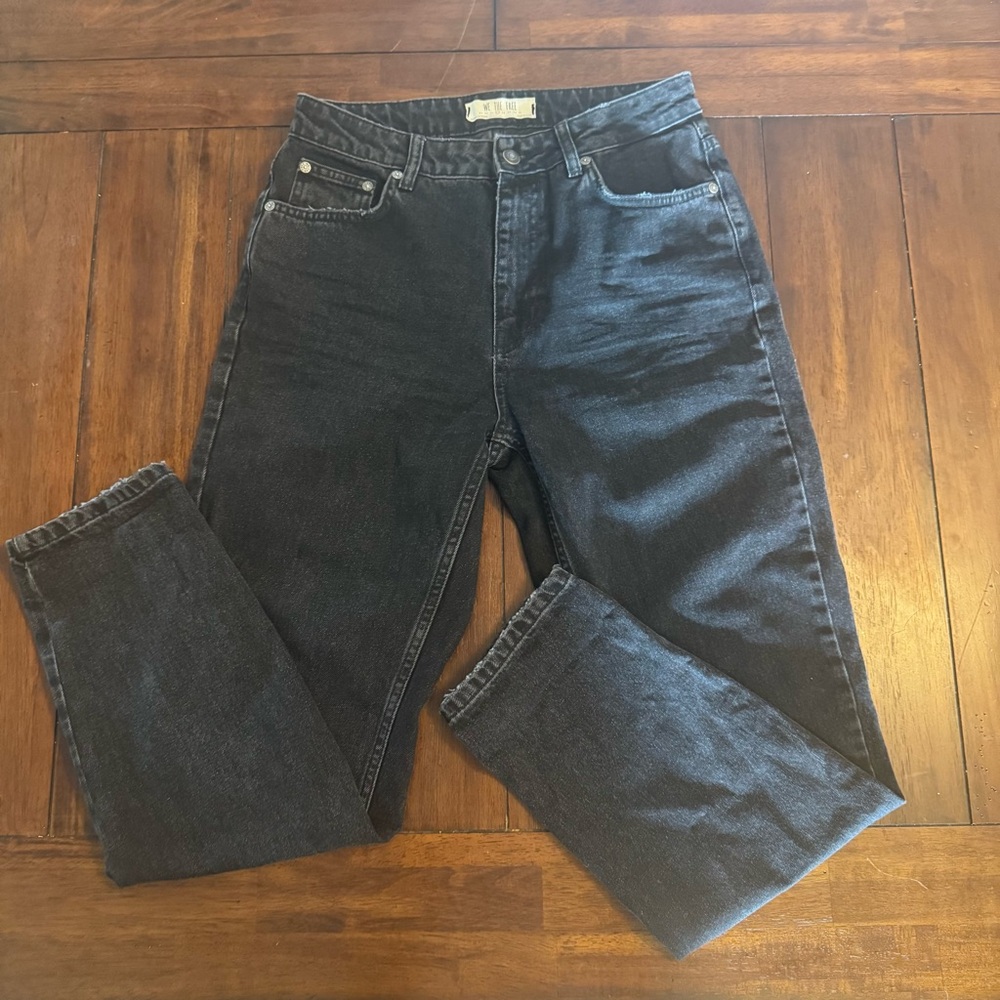 Free People We The Free Faded Black High Rise Straight Jeans distressed